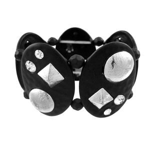 Black Enamel Hammered Metal Studded Stretch Bracelet